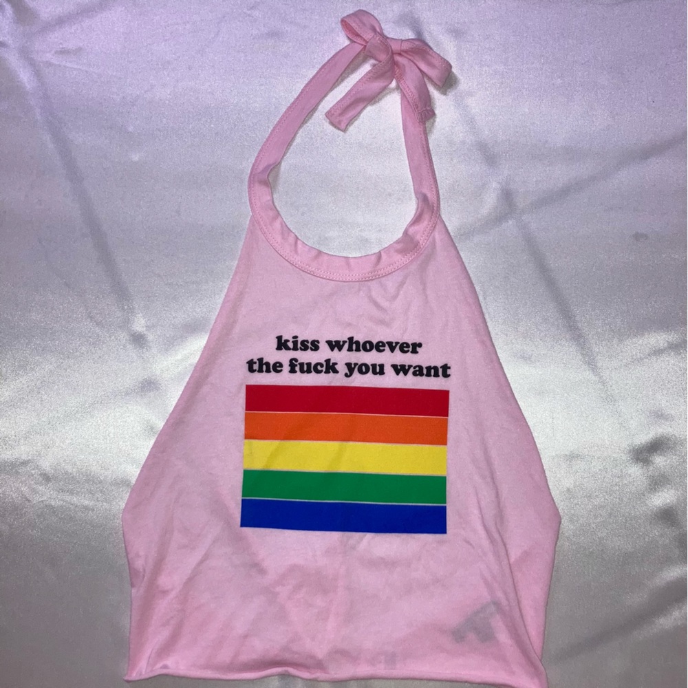 KISS WHOEVER LGBTQIA+ HALTER TOP - PINK (M)
